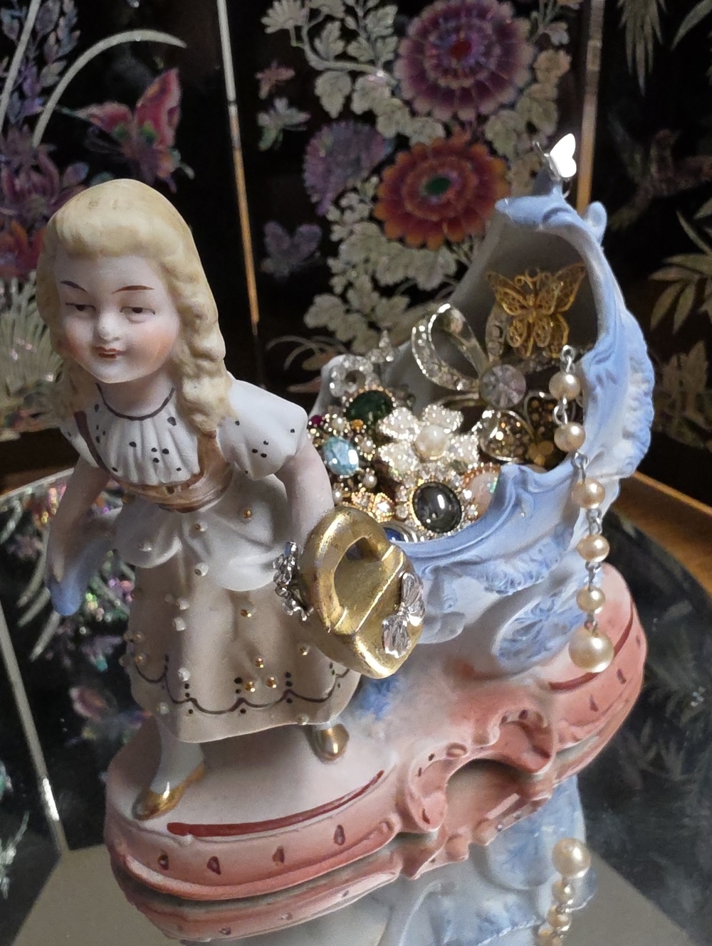 Hand Crafted Upcycled Jewelry  Embellished  Vintage Germany Figurine